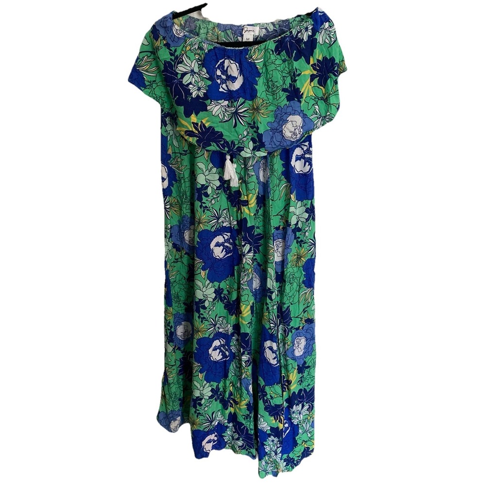 Jopra 100% Rayon Sleeveless Floral Maxi Dress Womens Medium Green Blue NWT NEW